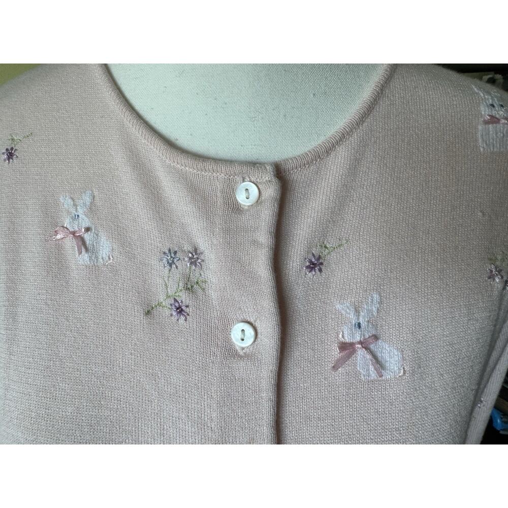 Marisa Christina Vintage Pink Cotton Cardigan Bunny Floral Embroidered Large - Picture 5 of 9